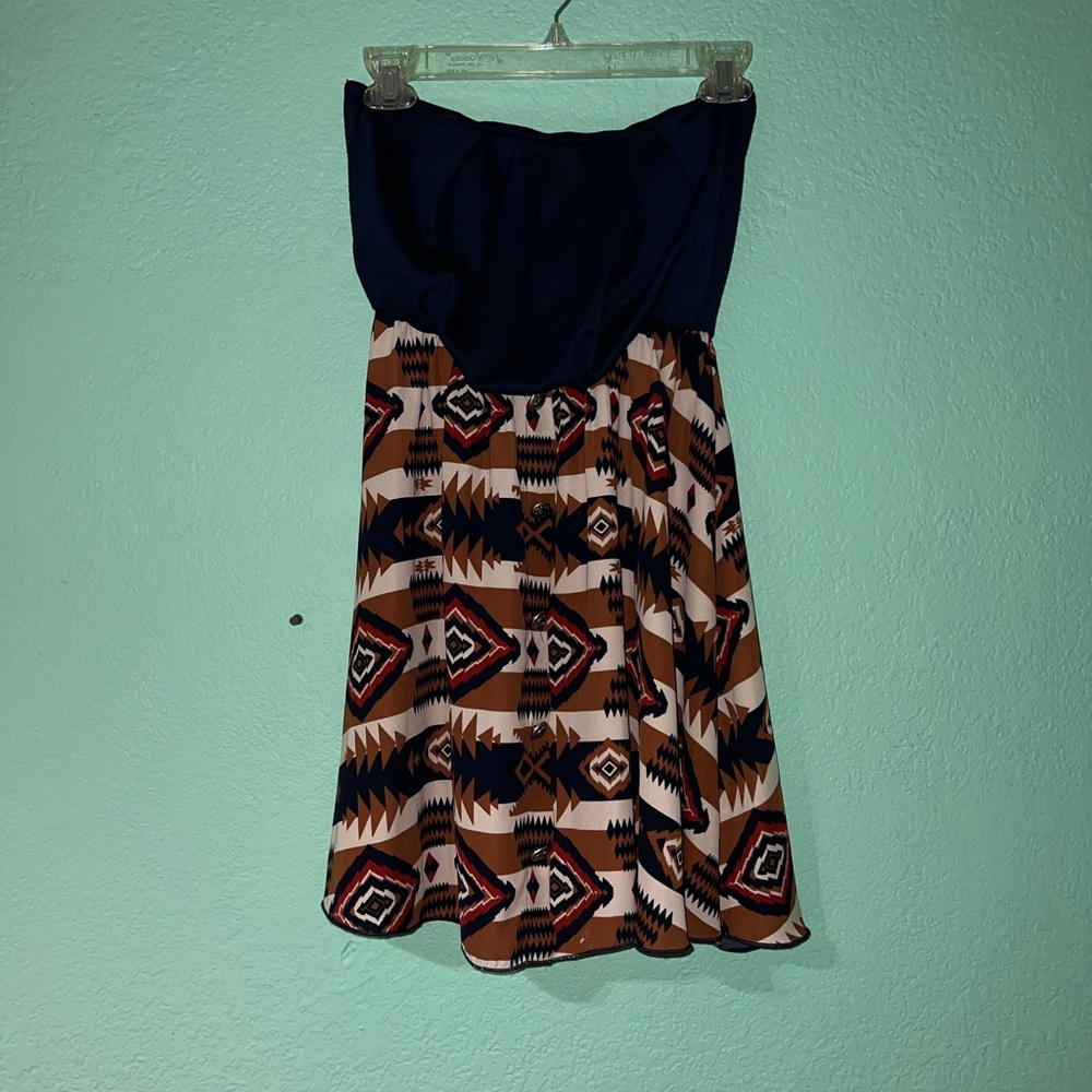 Love Culture Strapless Navy Bodice with Brown Tribal Skirt